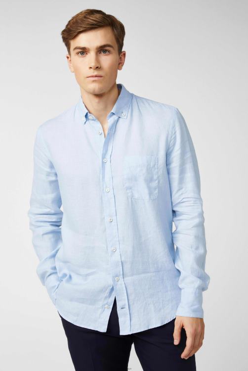 Heren Van Laack linnen overhemd met button-down kraag blauw kleding XLN6N490