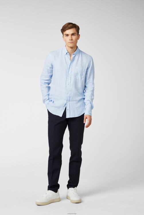 Heren Van Laack linnen overhemd met button-down kraag blauw kleding XLN6N490