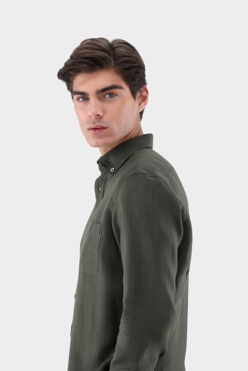 Heren Van Laack linnen overhemd met button-down kraag kleding XLN6N495