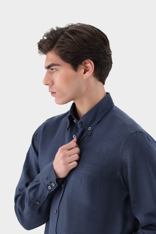 Heren Van Laack linnen overhemd met button-down kraag kleding XLN6N496