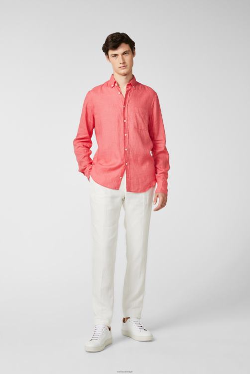 Heren Van Laack linnen overhemd met button-down kraag koraal kleding XLN6N491
