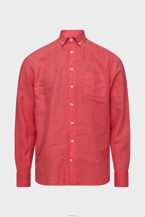 Heren Van Laack linnen overhemd met button-down kraag koraal kleding XLN6N491