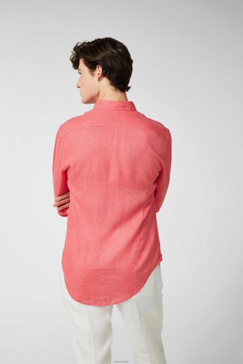 Heren Van Laack linnen overhemd met button-down kraag koraal kleding XLN6N491