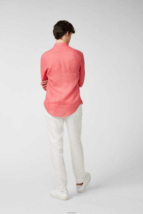 Heren Van Laack linnen overhemd met button-down kraag koraal kleding XLN6N491