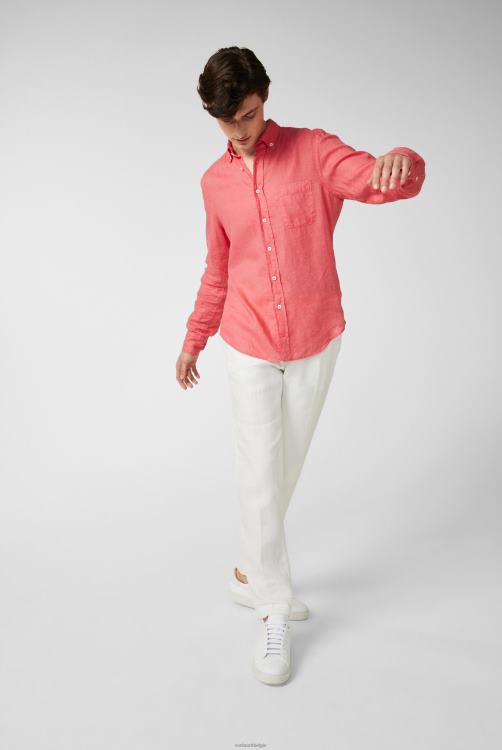 Heren Van Laack linnen overhemd met button-down kraag koraal kleding XLN6N491