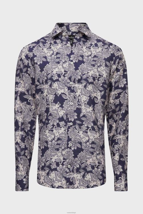 Heren Van Laack linnen overhemd met olifantenwoestijnprint kleding XLN6N486