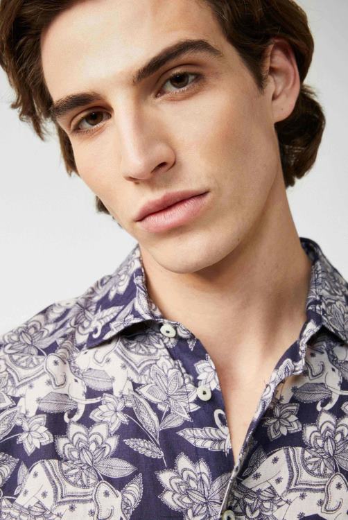 Heren Van Laack linnen overhemd met olifantenwoestijnprint kleding XLN6N486