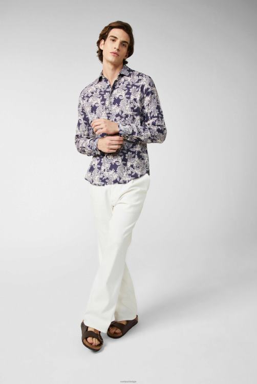 Heren Van Laack linnen overhemd met olifantenwoestijnprint kleding XLN6N486