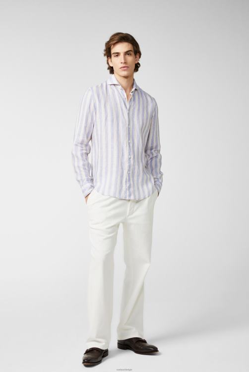 Heren Van Laack linnen overhemd met tweekleurige streepprint en brede kraag blauw kleding XLN6N494