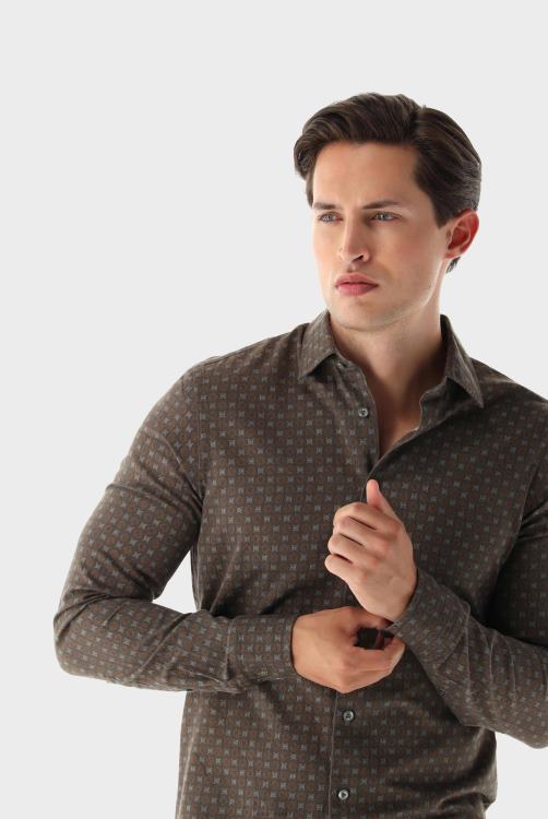 Heren Van Laack overhemd van keperstof met geometrische print kleding XLN6N565