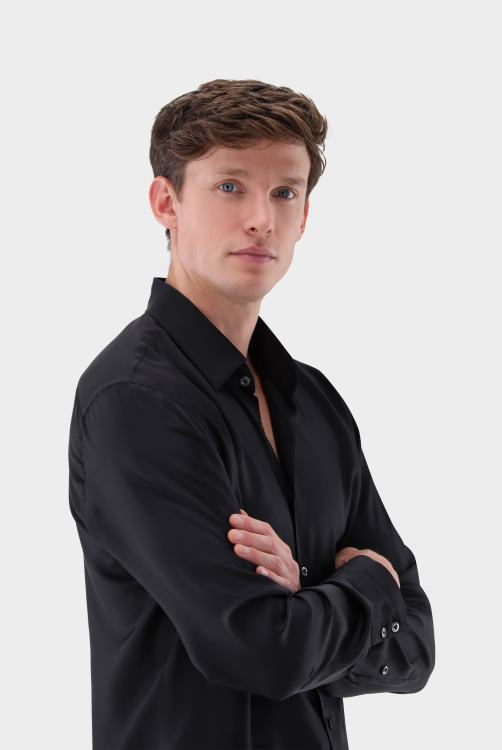 Heren Van Laack overhemd van zuivere zijde van fijne keperstof met kentkraag kleding XLN6N527