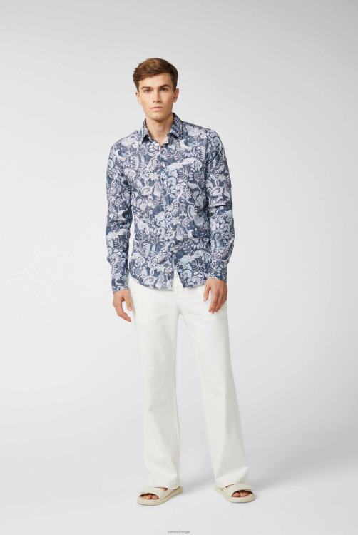 Heren Van Laack poplin overhemd met paisley print denim look blauw kleding XLN6N577