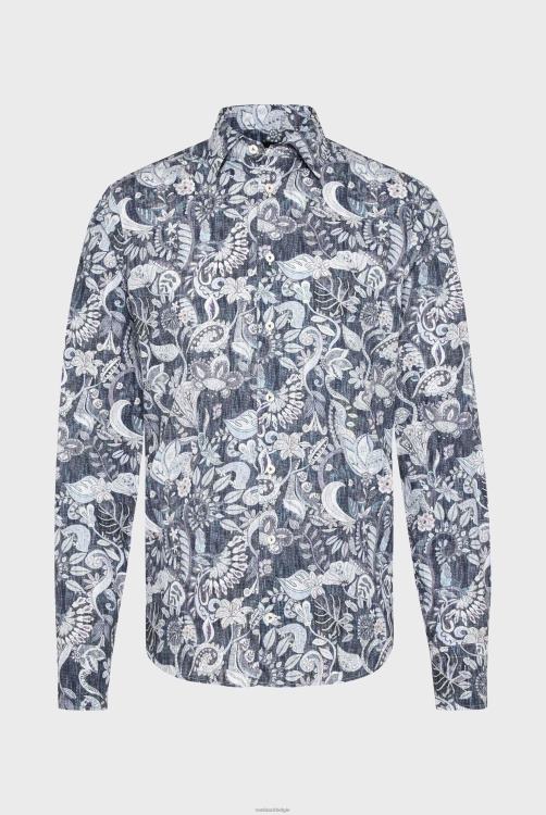 Heren Van Laack poplin overhemd met paisley print denim look blauw kleding XLN6N577