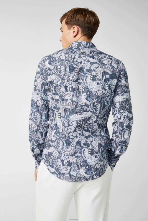 Heren Van Laack poplin overhemd met paisley print denim look blauw kleding XLN6N577