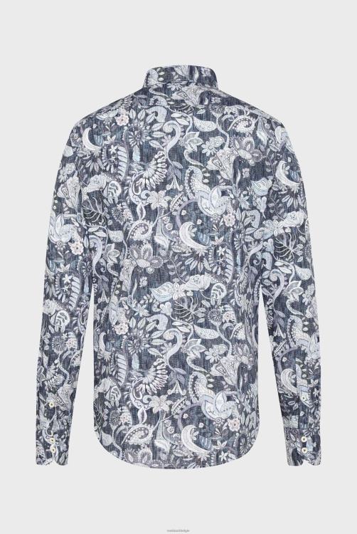 Heren Van Laack poplin overhemd met paisley print denim look blauw kleding XLN6N577