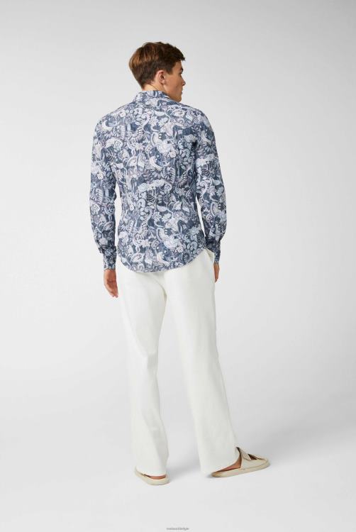 Heren Van Laack poplin overhemd met paisley print denim look blauw kleding XLN6N577