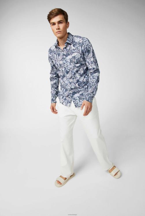 Heren Van Laack poplin overhemd met paisley print denim look blauw kleding XLN6N577