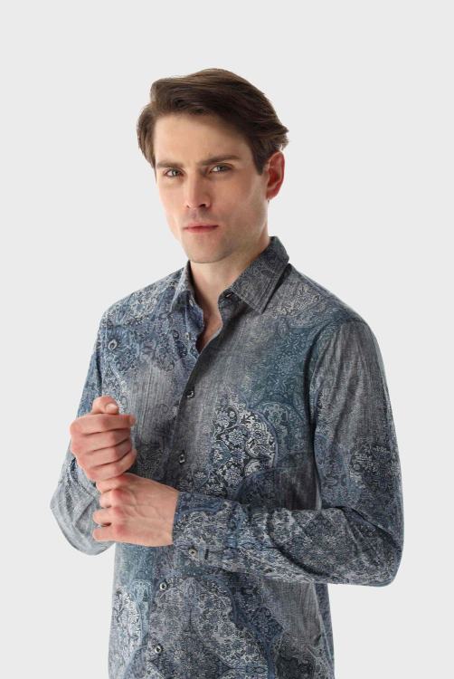 Heren Van Laack poplin overhemd slim fit met vintage print kleding XLN6N576