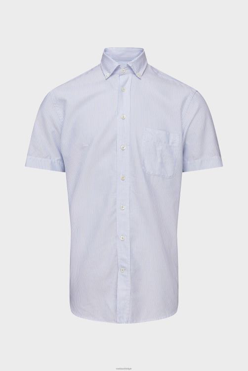 Heren Van Laack smal gestreept overhemd met korte mouwen in fijne oxford-wassing blauw kleding XLN6N575