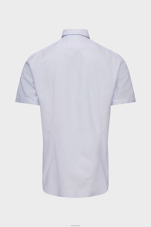 Heren Van Laack smal gestreept overhemd met korte mouwen in fijne oxford-wassing blauw kleding XLN6N575