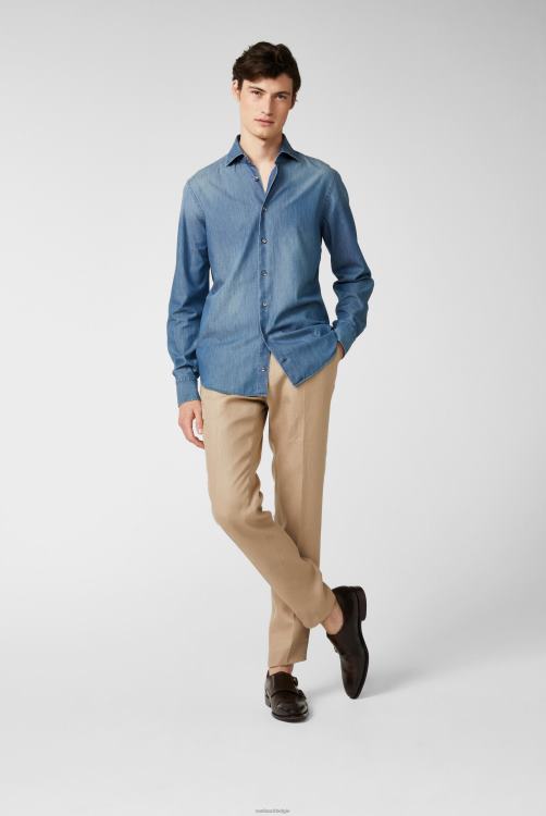 Heren Van Laack stonewashed denim overhemd blauw kleding XLN6N583