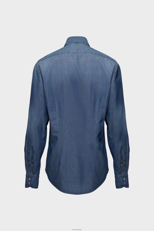 Heren Van Laack stonewashed denim overhemd blauw kleding XLN6N583
