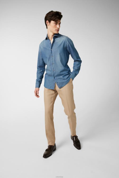 Heren Van Laack stonewashed denim overhemd blauw kleding XLN6N583