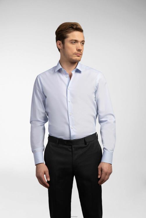 Heren Van Laack strijkvrij twill overhemd slim fit lichtblauw gestreept kleding XLN6N373