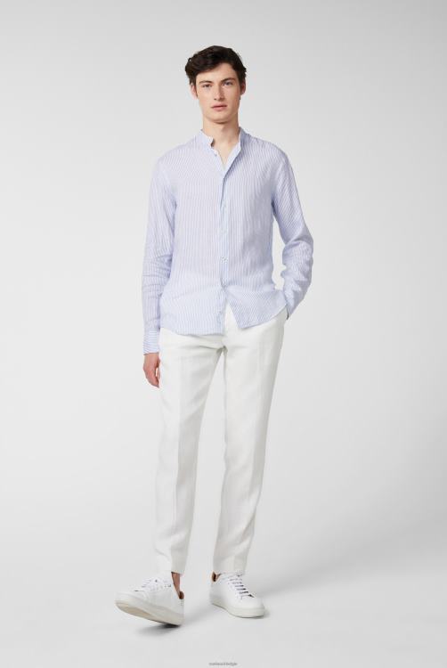 Heren Van Laack superzacht gestreept linnen overhemd met opstaande kraag blauw kleding XLN6N485