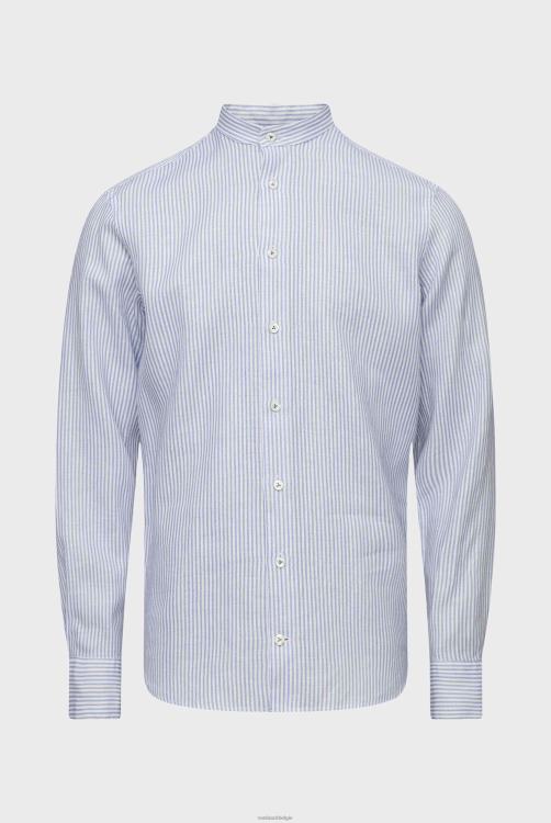 Heren Van Laack superzacht gestreept linnen overhemd met opstaande kraag blauw kleding XLN6N485