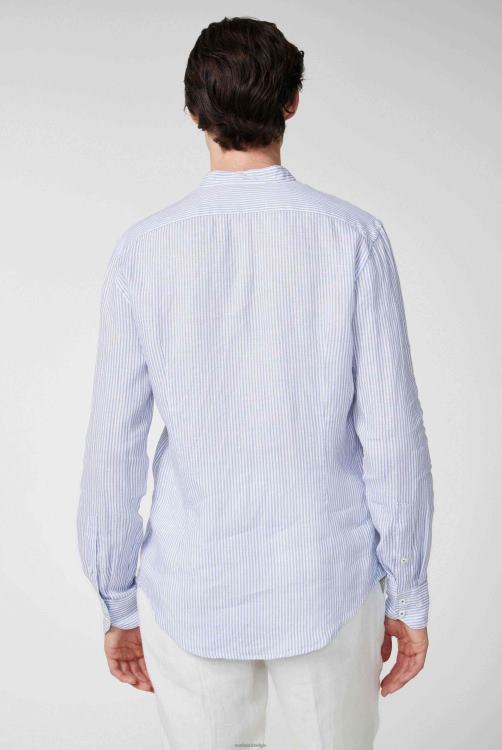 Heren Van Laack superzacht gestreept linnen overhemd met opstaande kraag blauw kleding XLN6N485