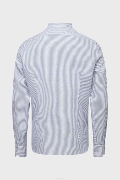 Heren Van Laack superzacht gestreept linnen overhemd met opstaande kraag blauw kleding XLN6N485