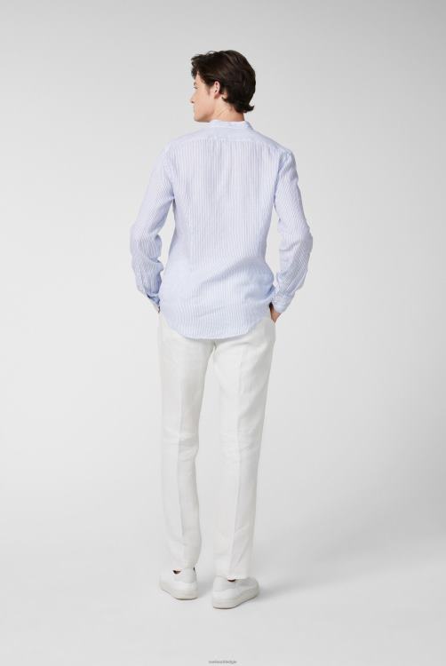 Heren Van Laack superzacht gestreept linnen overhemd met opstaande kraag blauw kleding XLN6N485