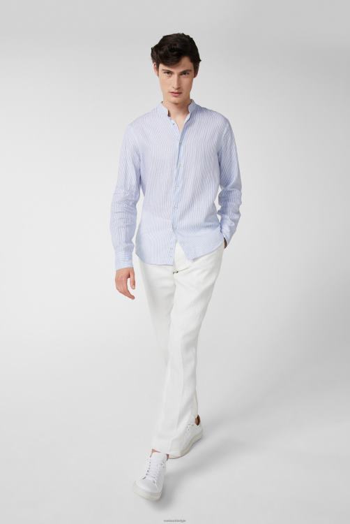 Heren Van Laack superzacht gestreept linnen overhemd met opstaande kraag blauw kleding XLN6N485