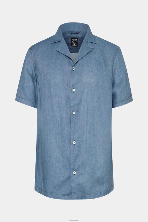 Heren Van Laack superzacht linnen bowlingshirt blauw kleding XLN6N487