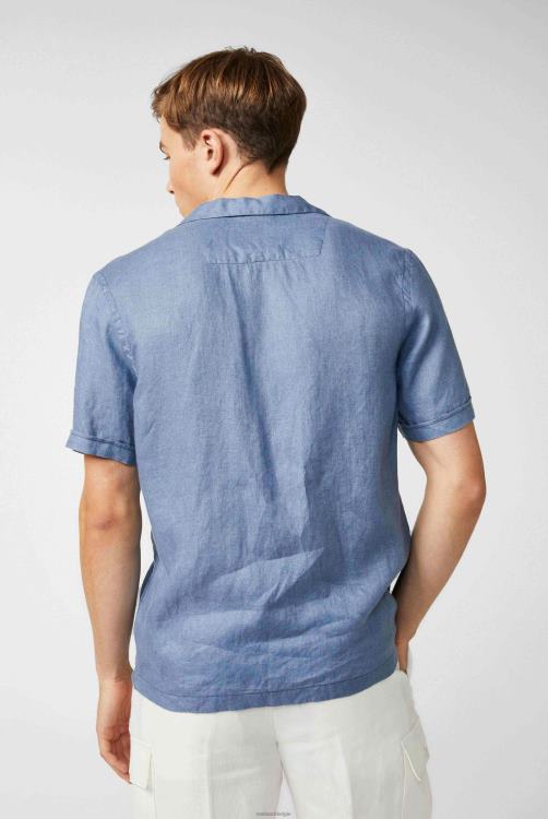 Heren Van Laack superzacht linnen bowlingshirt blauw kleding XLN6N487