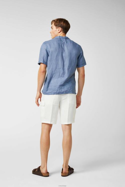 Heren Van Laack superzacht linnen bowlingshirt blauw kleding XLN6N487