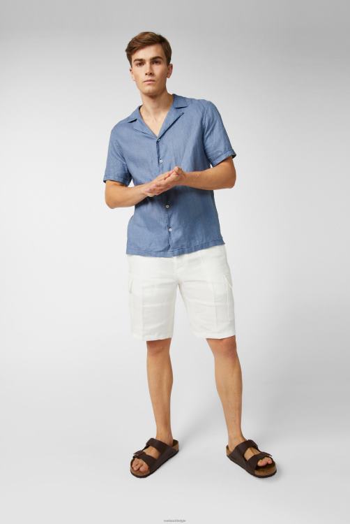 Heren Van Laack superzacht linnen bowlingshirt blauw kleding XLN6N487