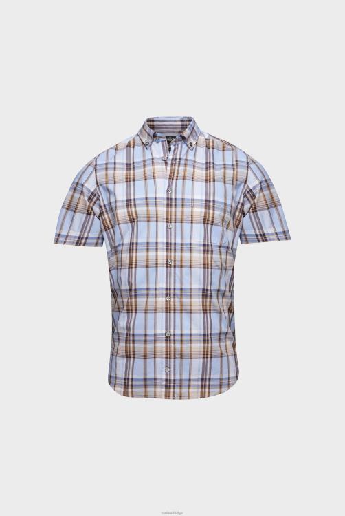 Heren Van Laack zomers gewassen popeline geruit overhemd blauw kleding XLN6N620