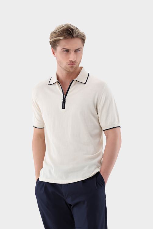 Heren Van Laack Gebreide polo met rits van luchtkatoen kleding XLN6N679