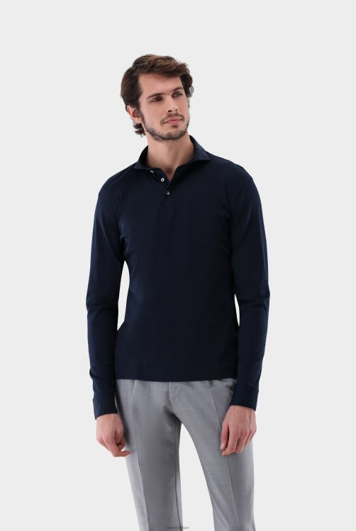 Heren Van Laack Poloshirt van Zwitserse katoenen jersey met lange mouwen, marineblauw kleding XLN6N693
