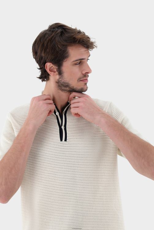Heren Van Laack gebreide polo met mesh-structuur en contrasterende kraag kleding XLN6N675