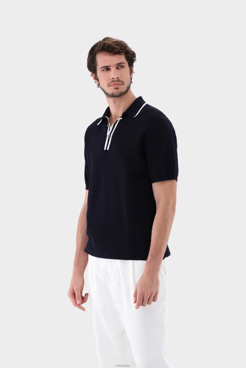 Heren Van Laack gebreide polo met mesh-structuur en contrasterende kraag kleding XLN6N686