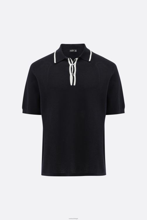 Heren Van Laack gebreide polo met mesh-structuur en contrasterende kraag kleding XLN6N686