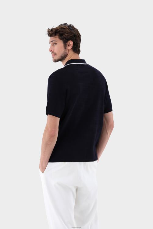 Heren Van Laack gebreide polo met mesh-structuur en contrasterende kraag kleding XLN6N686