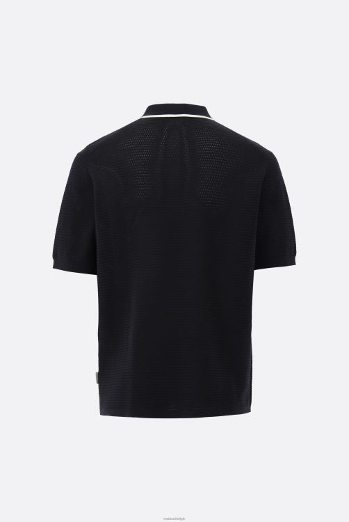 Heren Van Laack gebreide polo met mesh-structuur en contrasterende kraag kleding XLN6N686