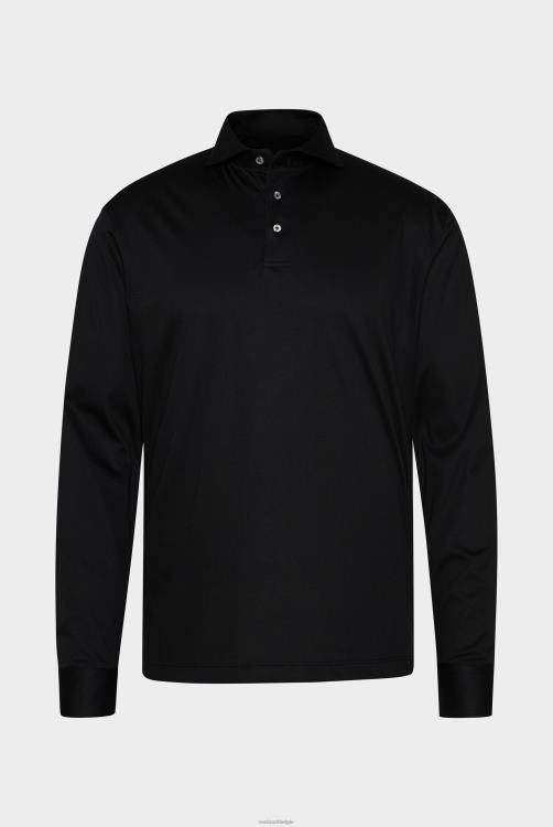Heren Van Laack poloshirt van Zwitserse katoenen jersey met lange mouwen, zwart kleding XLN6N694