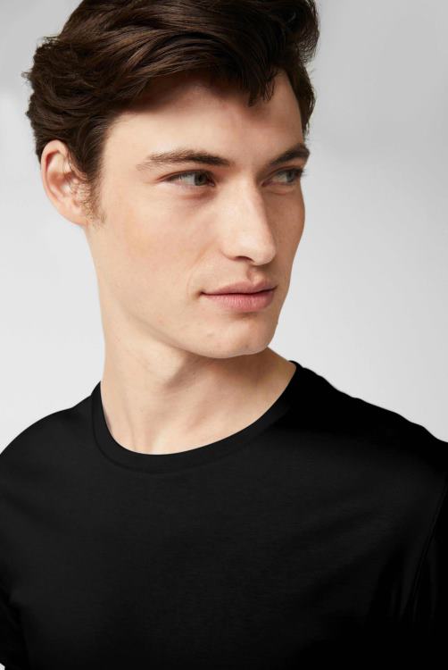 Heren Van Laack Zwitsers katoenen jersey T-shirt met ronde hals, zwart kleding XLN6N712