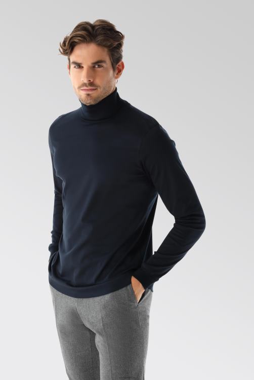 Heren Van Laack Zwitsers katoenen jersey coltrui marineblauw kleding XLN6N701