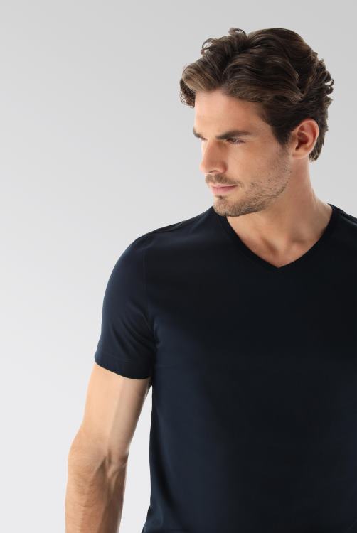 Heren Van Laack Zwitsers katoenen jersey v-hals t-shirt blauw kleding XLN6N709